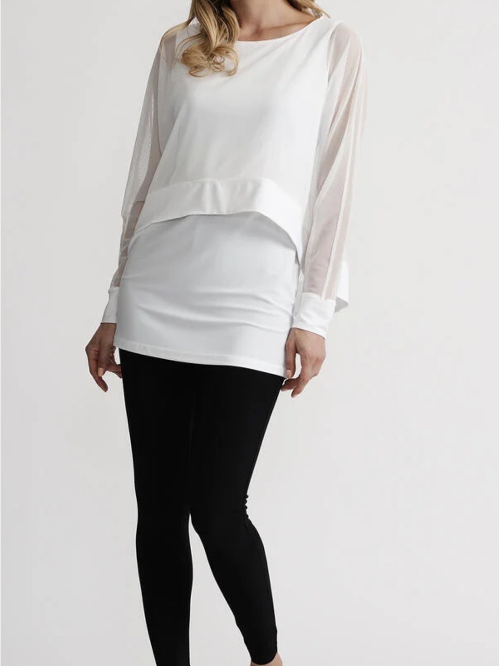 Joseph Ribkoff Women’s Size 20 White Sheer-Sleeve Top Vacation Office Event Fall